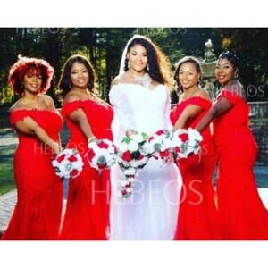 HEBEOS Trumpet/Mermaid Sleeveless XS Off-the-Shoulder Sweep/Brush Train Tulle #B